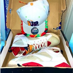 Nike Air Jordan 7 Retro Hares (2015) with Vintage New Whats Up Jock hat